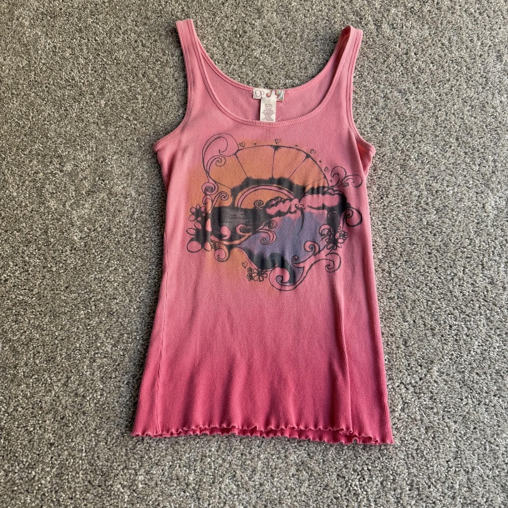 OP Tank Top Girls XL 15/17 Pink Ombre Beach Graphic Ribbed Knit Camisole Summer